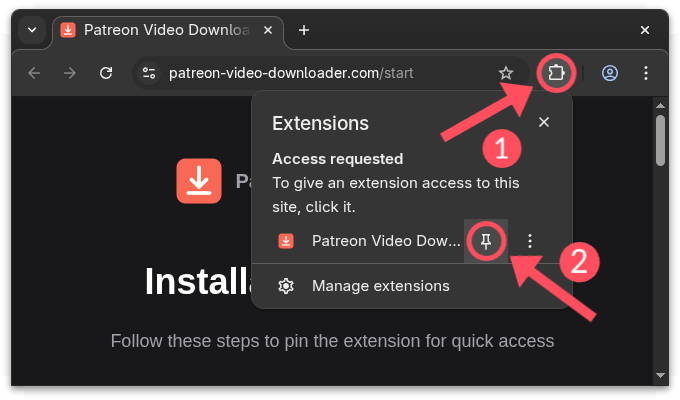 Click puzzle icon, then pin button